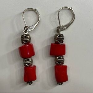 Retro Red and Silver Dangle Earrings